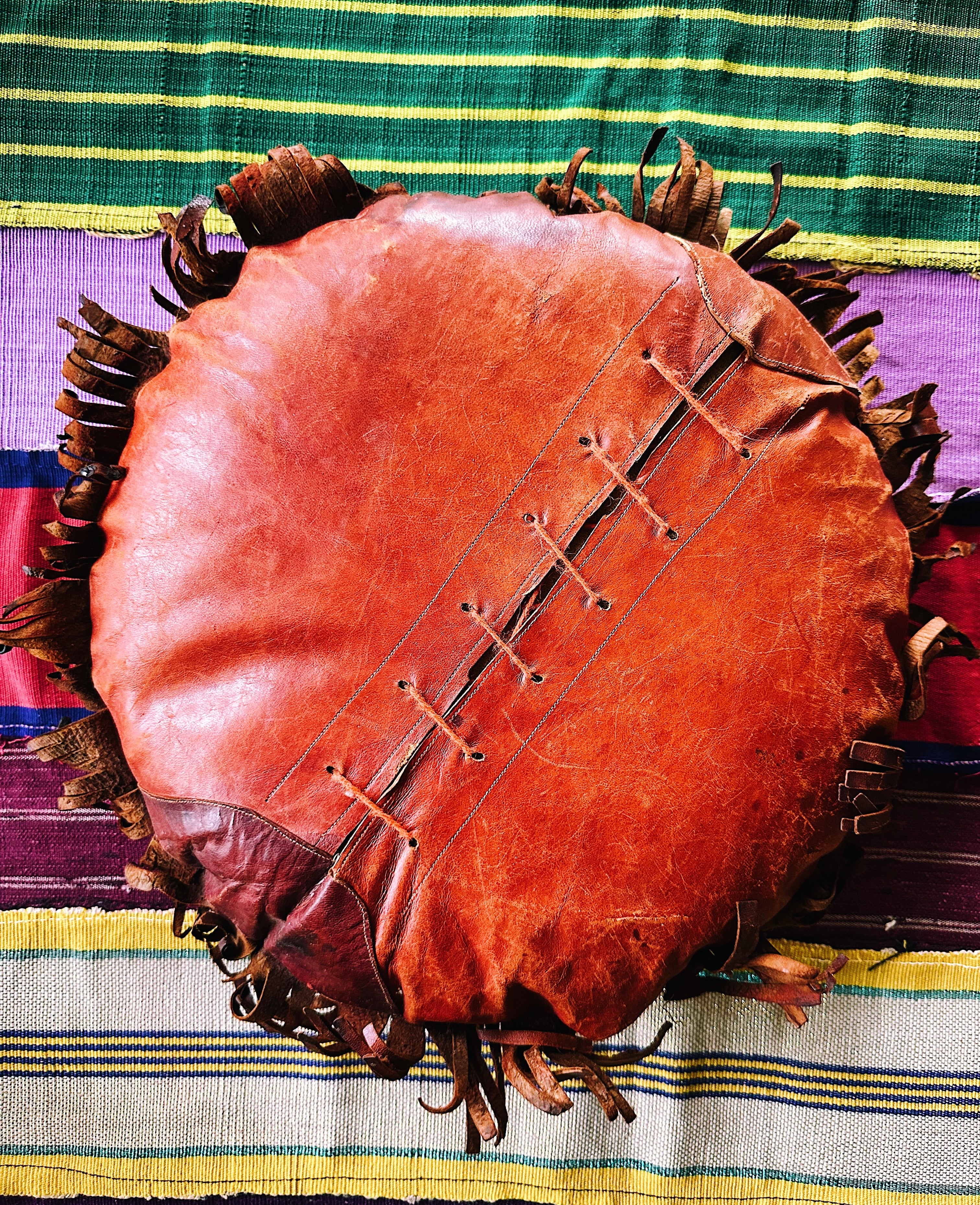 Vintage Leather Pillow/Ottoman (Morocco)