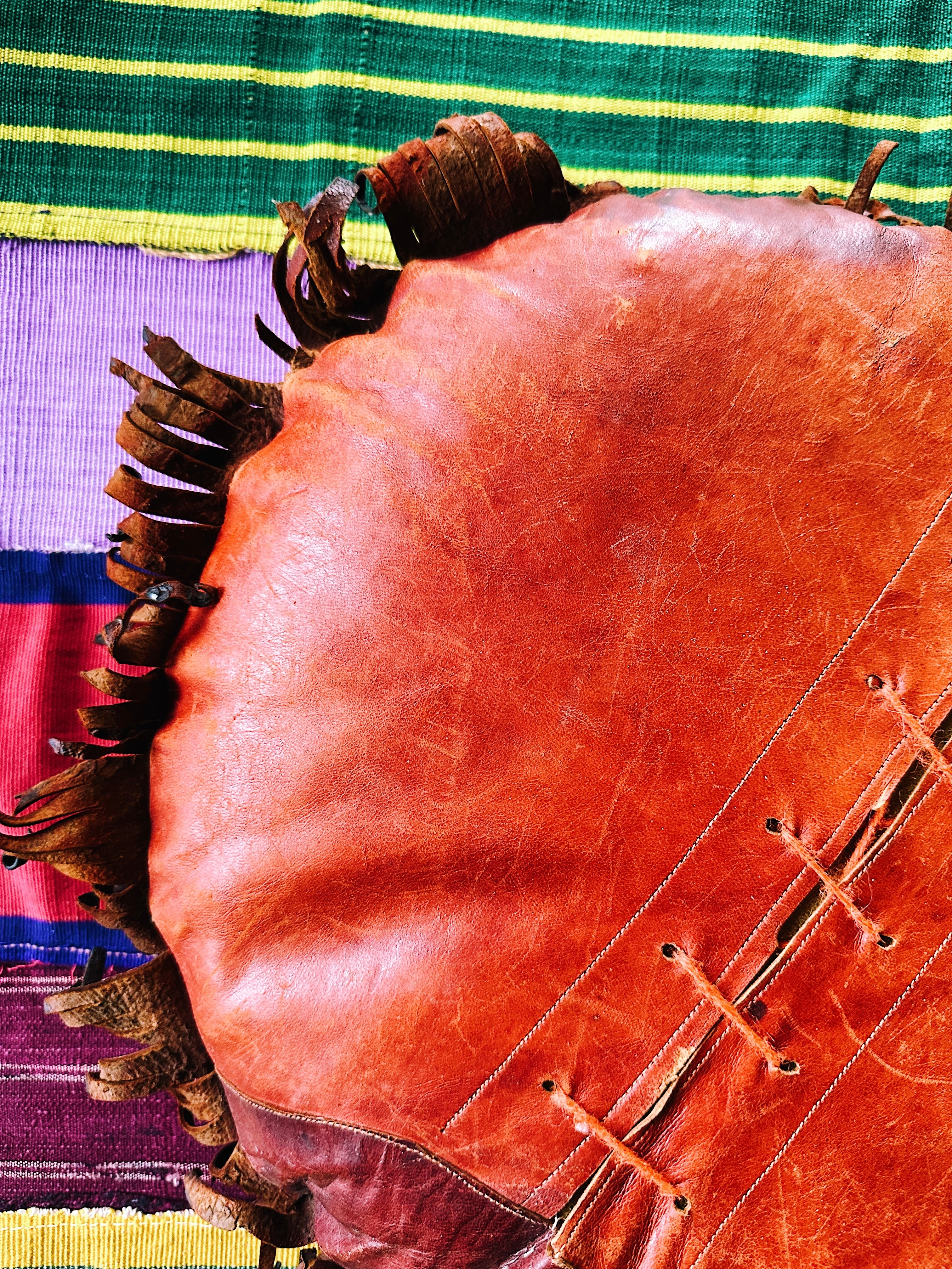 Vintage Leather Pillow/Ottoman (Morocco)