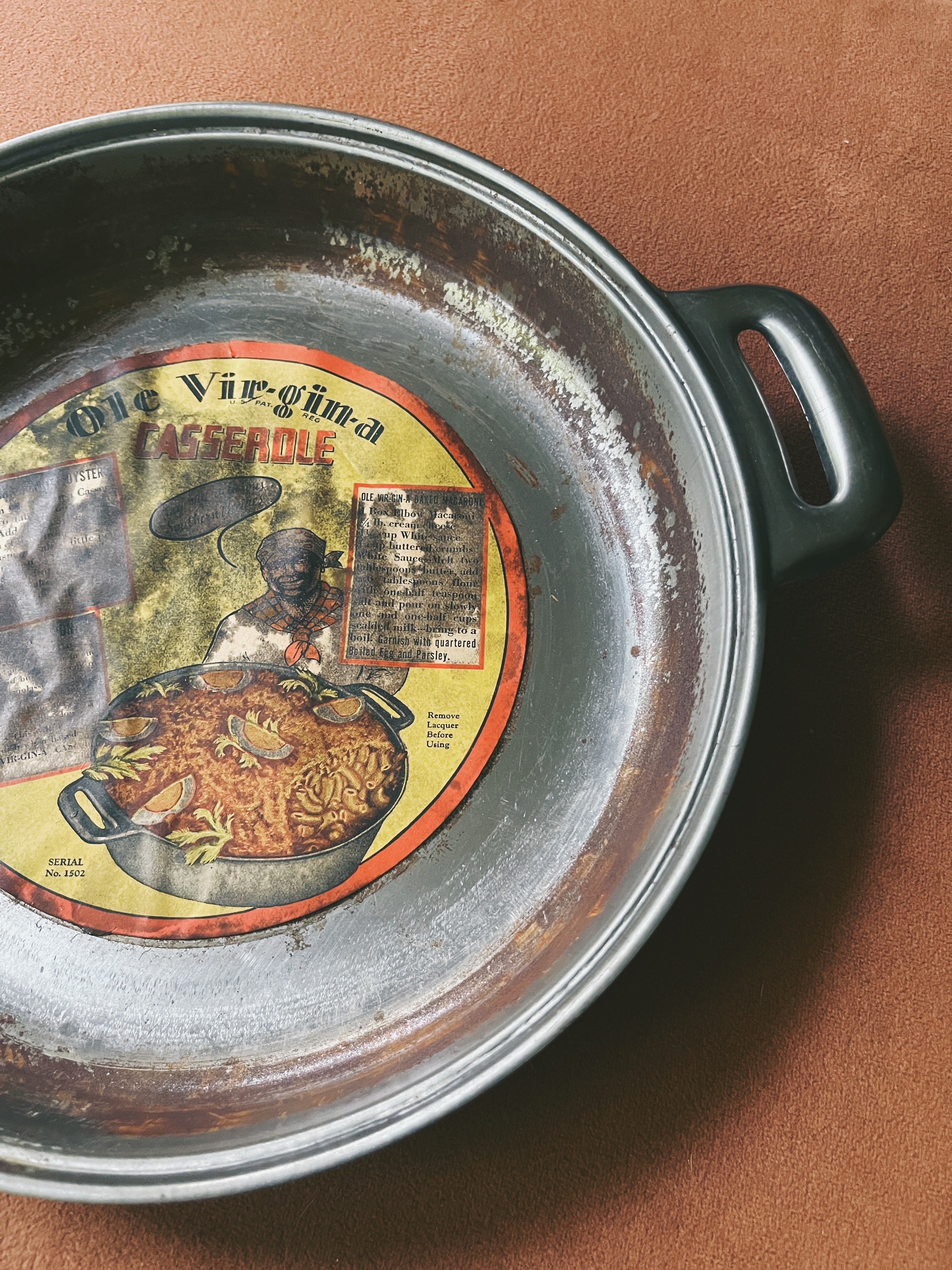 Antique Rare Ole Vir-gin-a Casserole Baking Pan (1930&