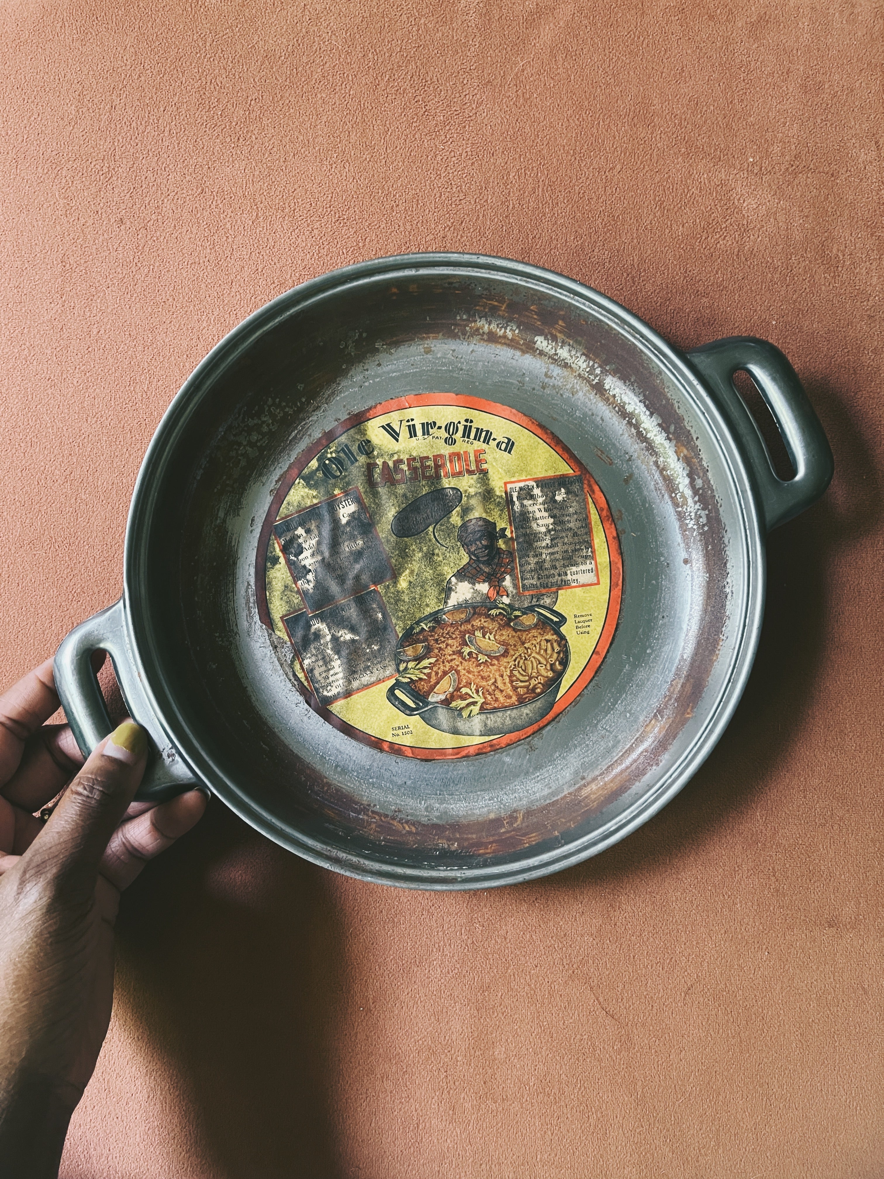 Antique Rare Ole Vir-gin-a Casserole Baking Pan (1930&