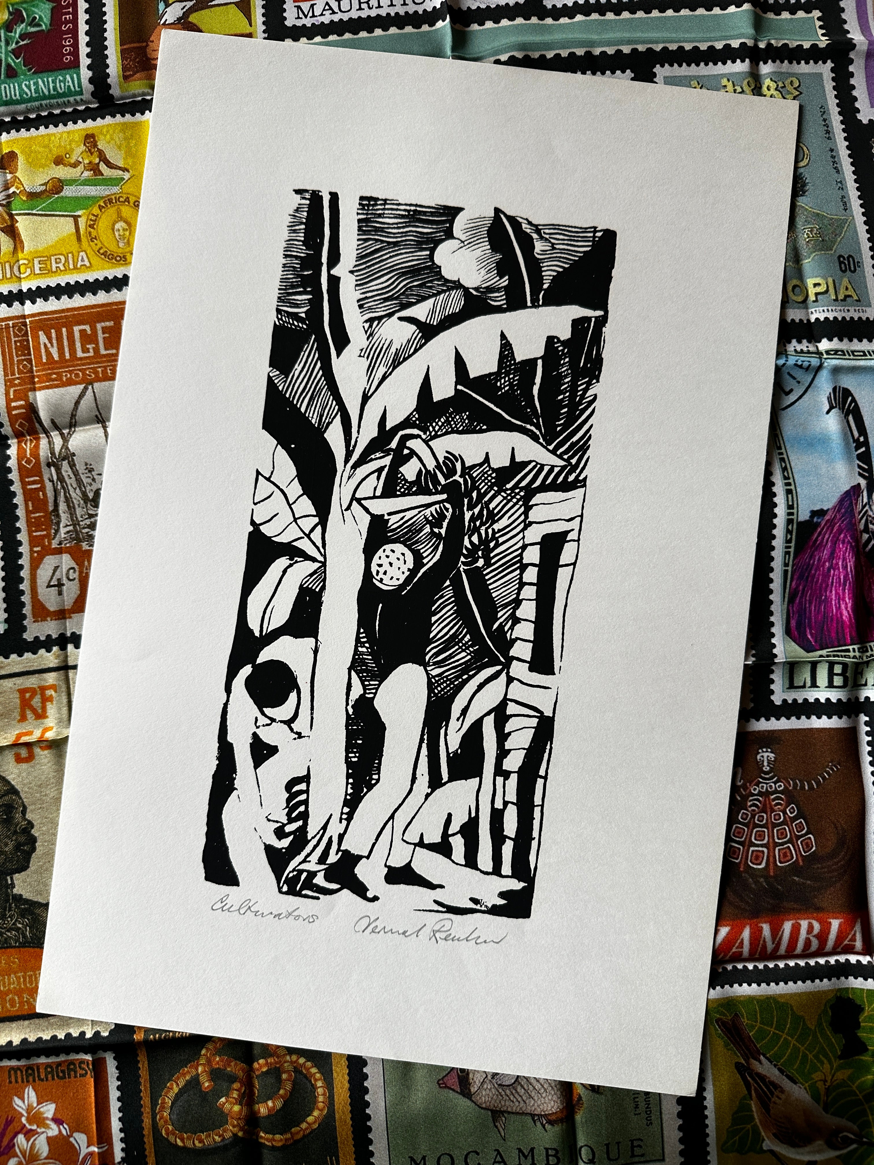 Vintage Vernal Reuben Block Prints (Signed, Jamaica)