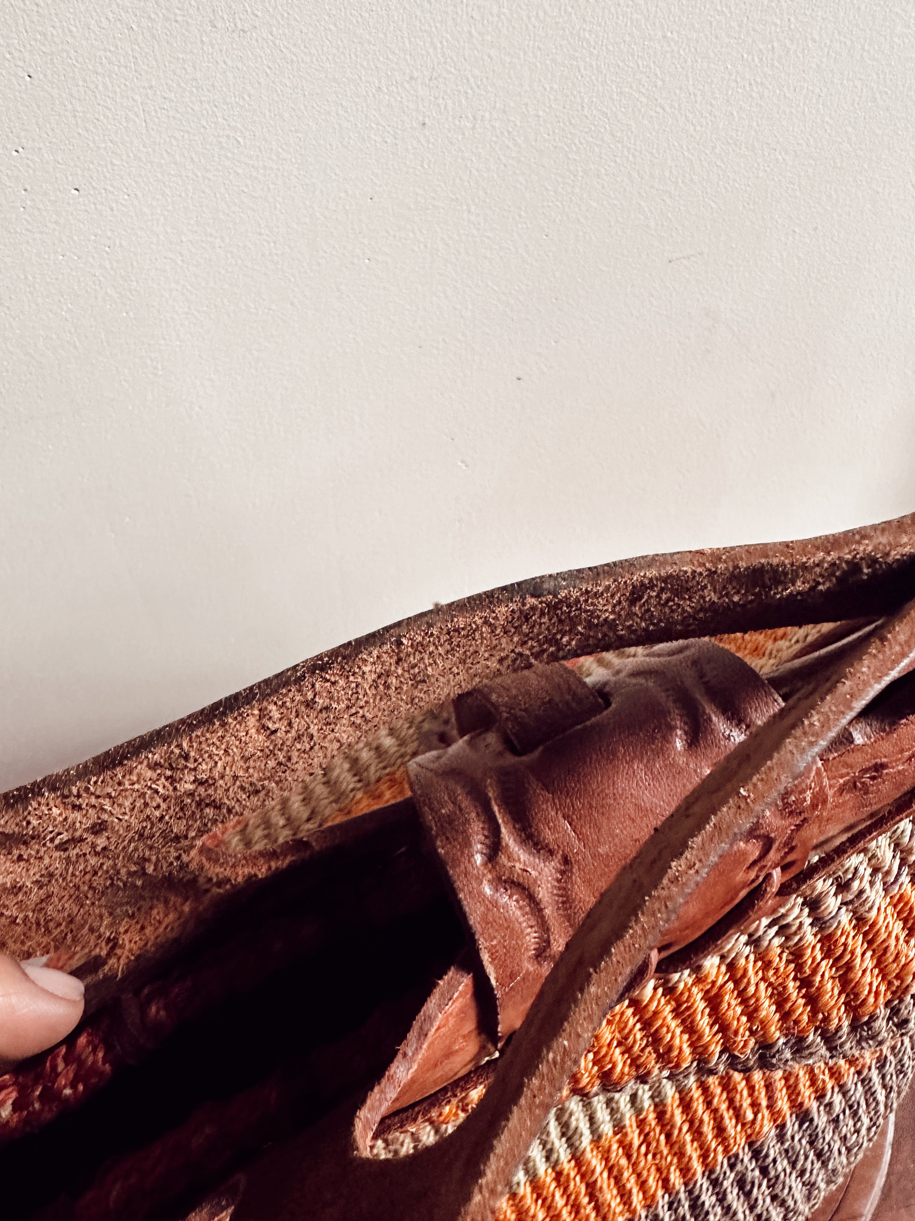 Vintage Jute + Leather Striped Satchel (1970&