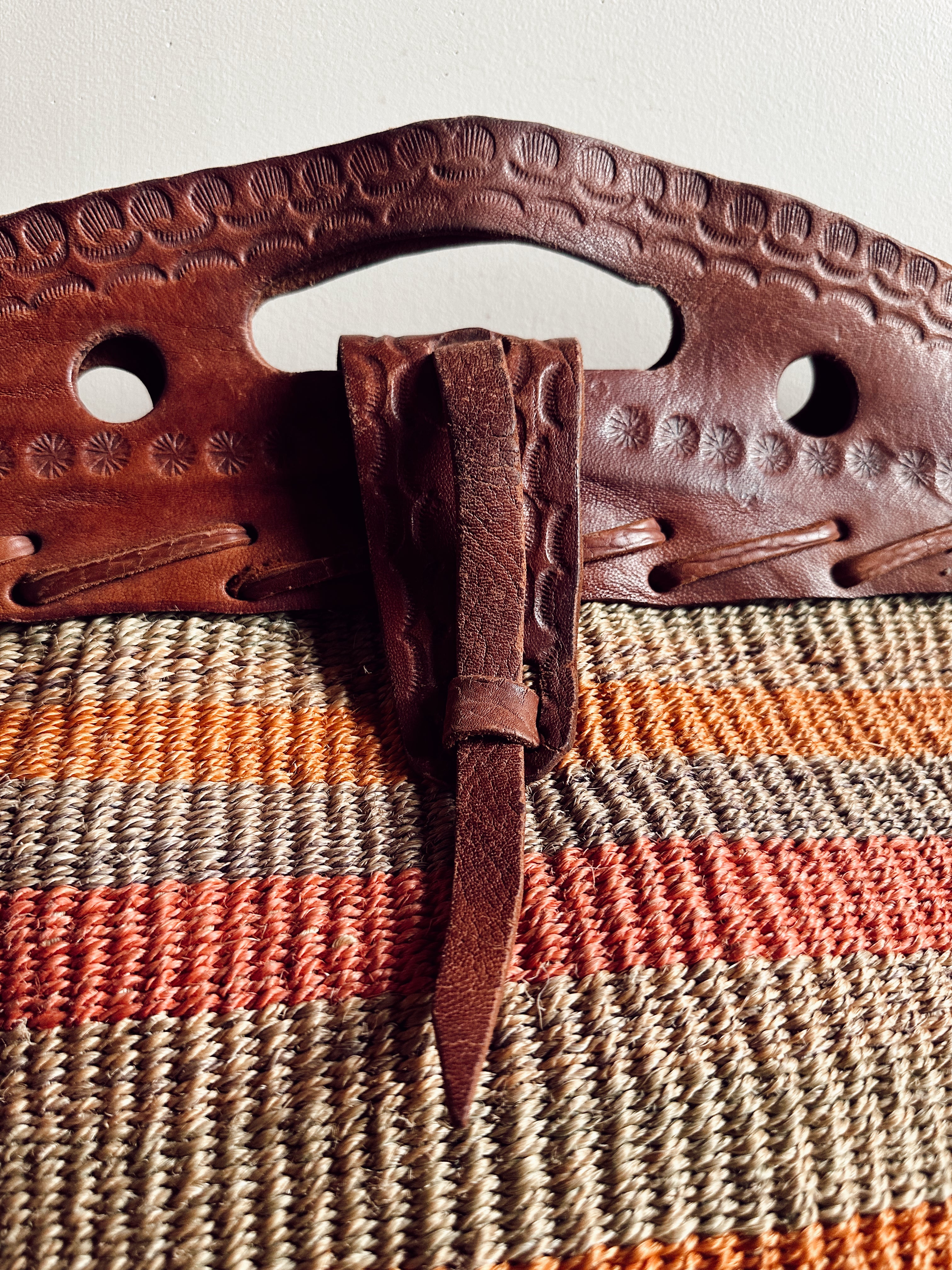 Vintage Jute + Leather Striped Satchel (1970&