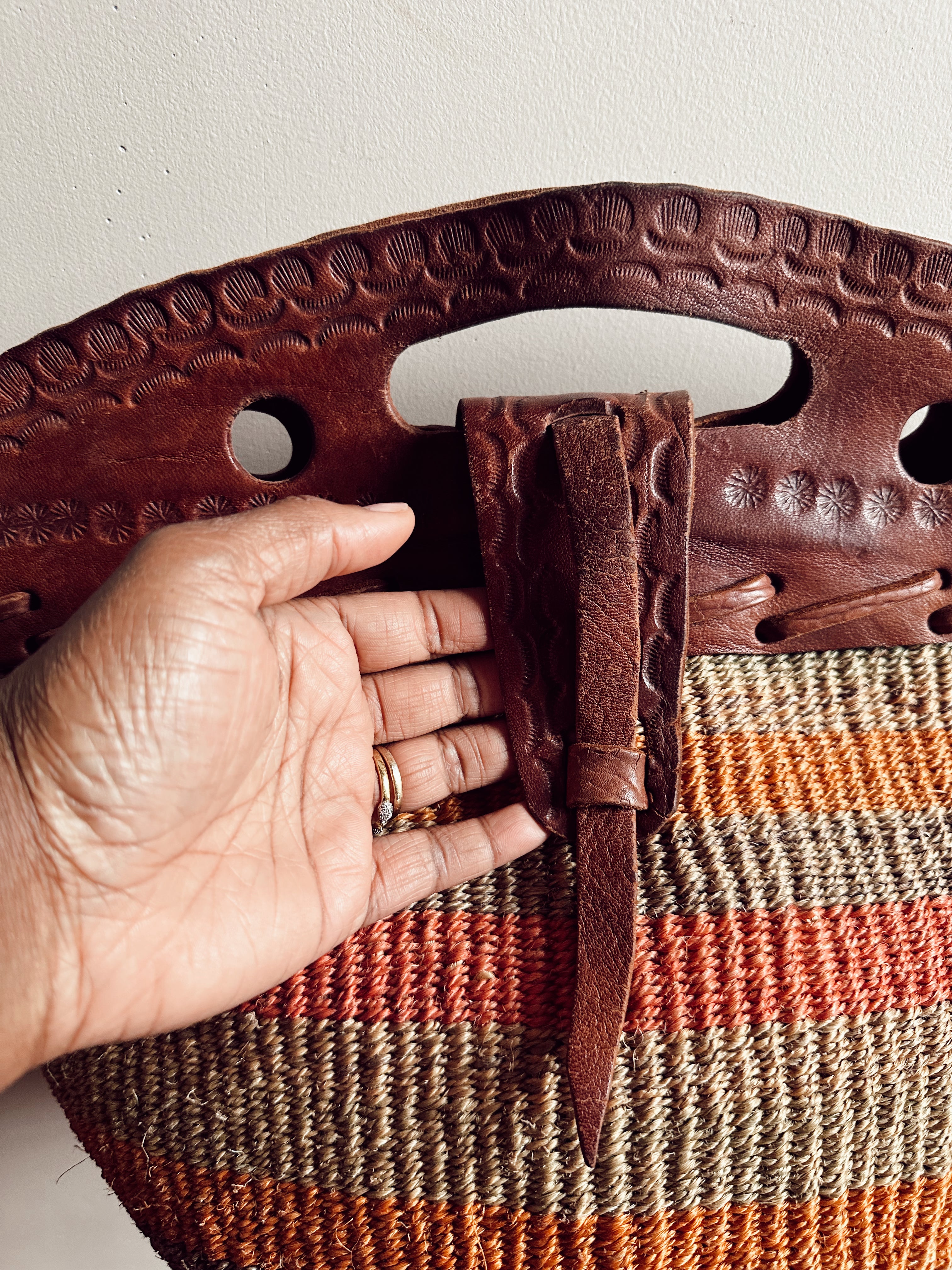 Vintage Jute + Leather Striped Satchel (1970&