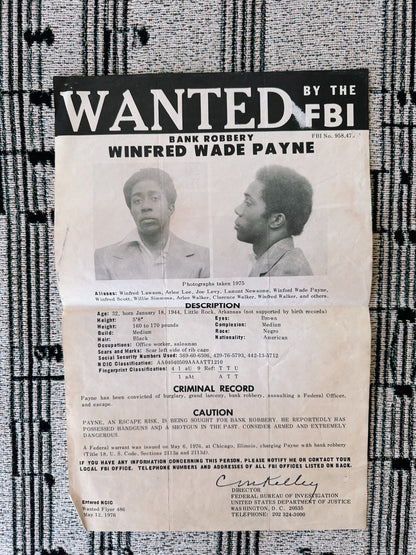 Vintage Original FBI Wanted Poster (1976)