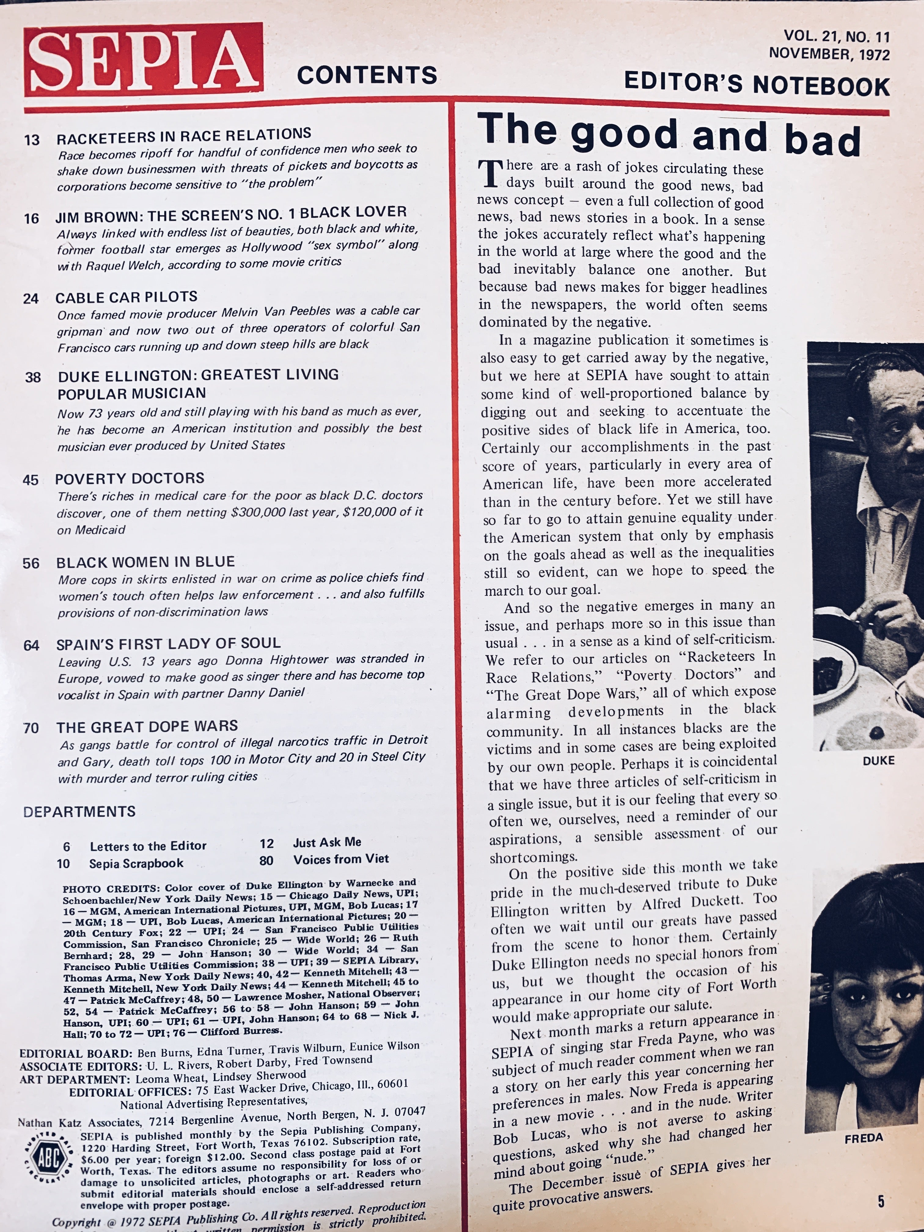 Vintage Sephia Magazine // Duke Ellington Cover Story (November 1972)