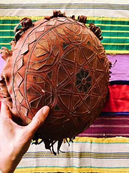 Vintage Leather Pillow/Ottoman (Morocco)