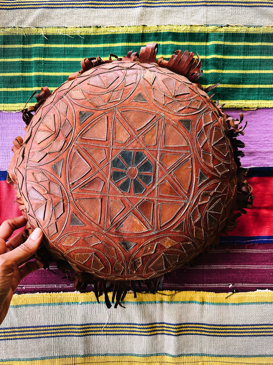 Vintage Leather Pillow/Ottoman (Morocco)