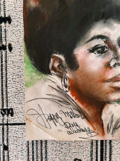 Vintage Signed Charcoal Portrait of Black Woman (1973)