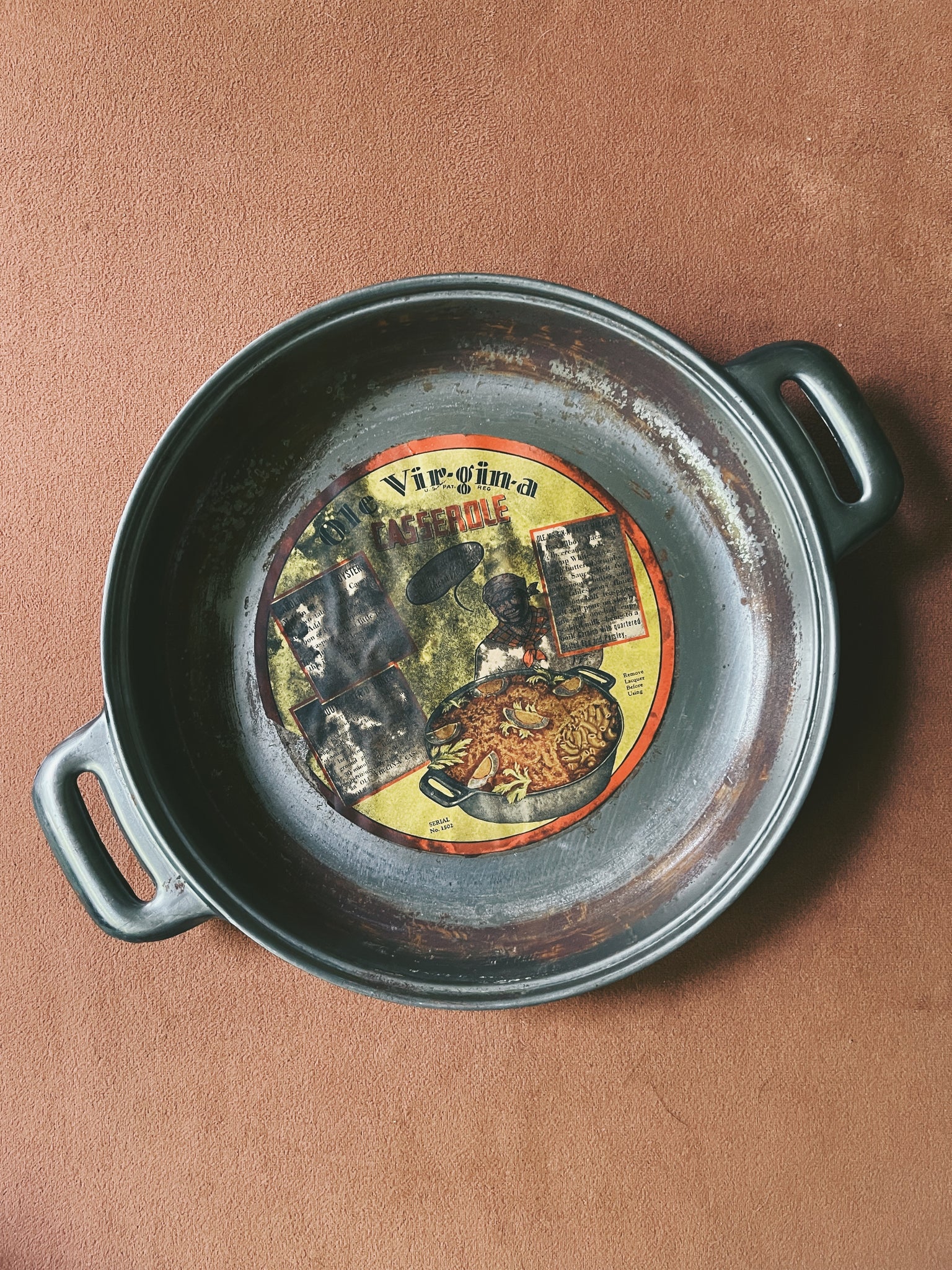Antique Rare Ole Vir-gin-a Casserole Baking Pan (1930's-40's)