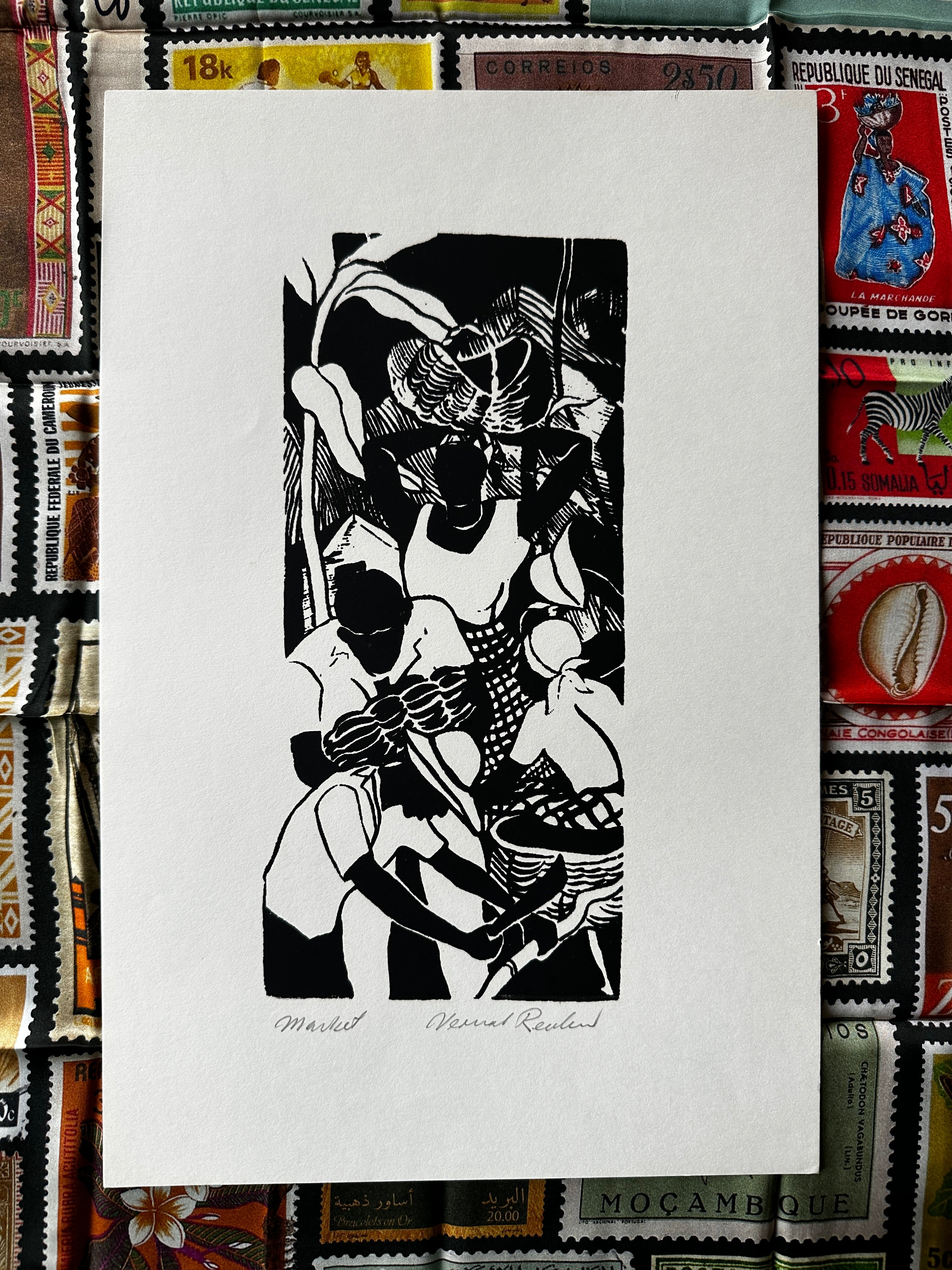 Vintage Vernal Reuben Block Prints (Signed, Jamaica)