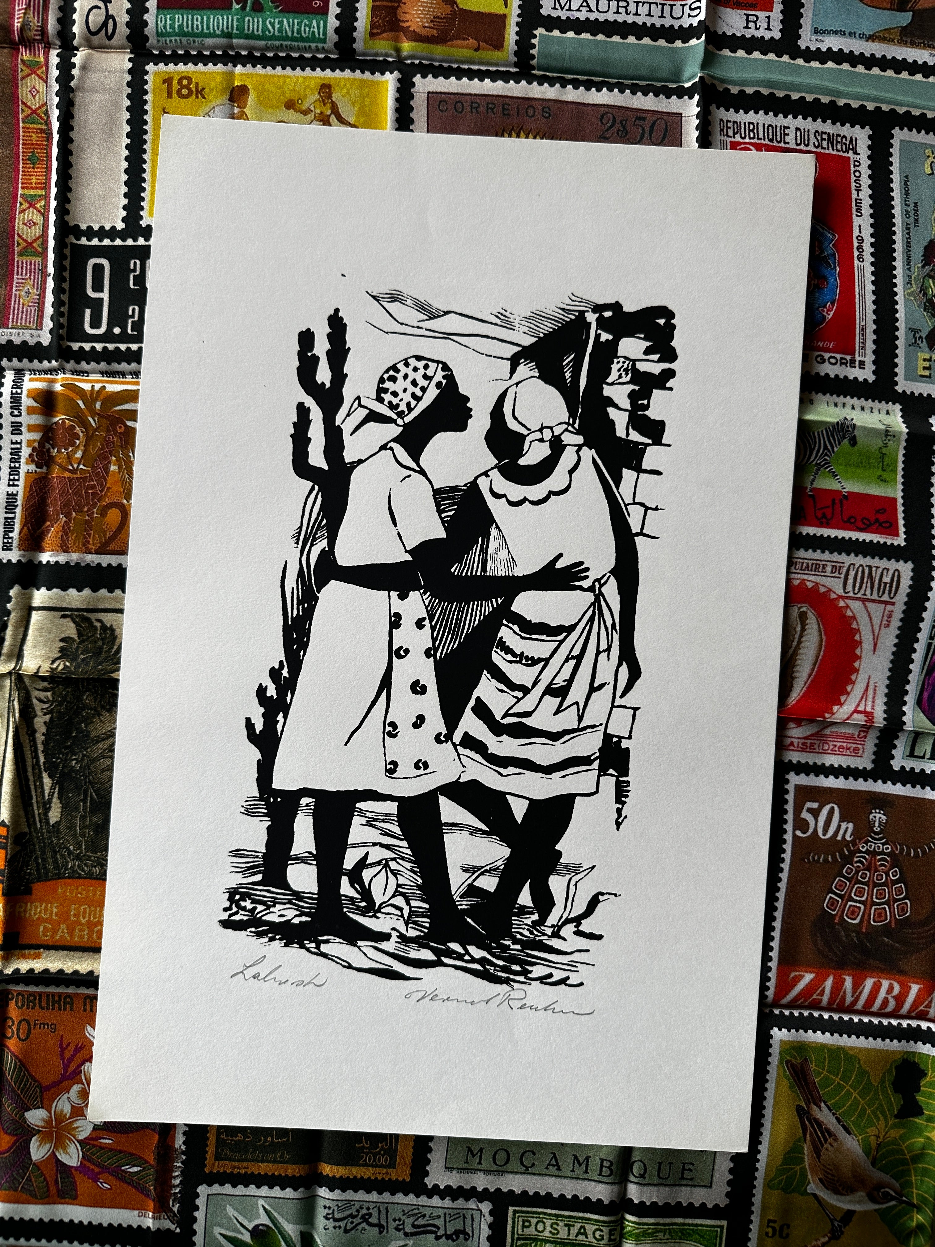 Vintage Vernal Reuben Block Prints (Signed, Jamaica)