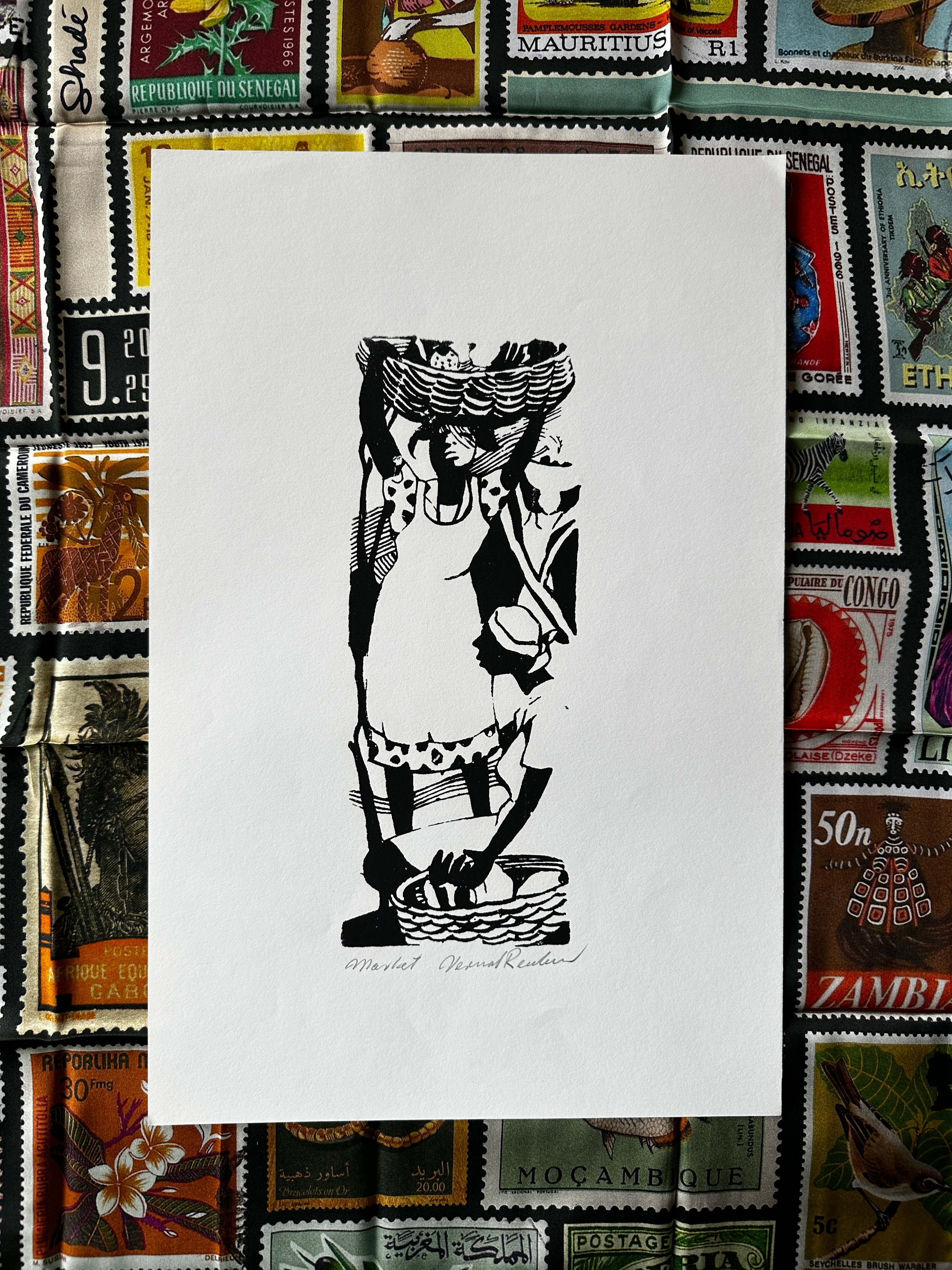 Vintage Vernal Reuben Block Prints (Signed, Jamaica)