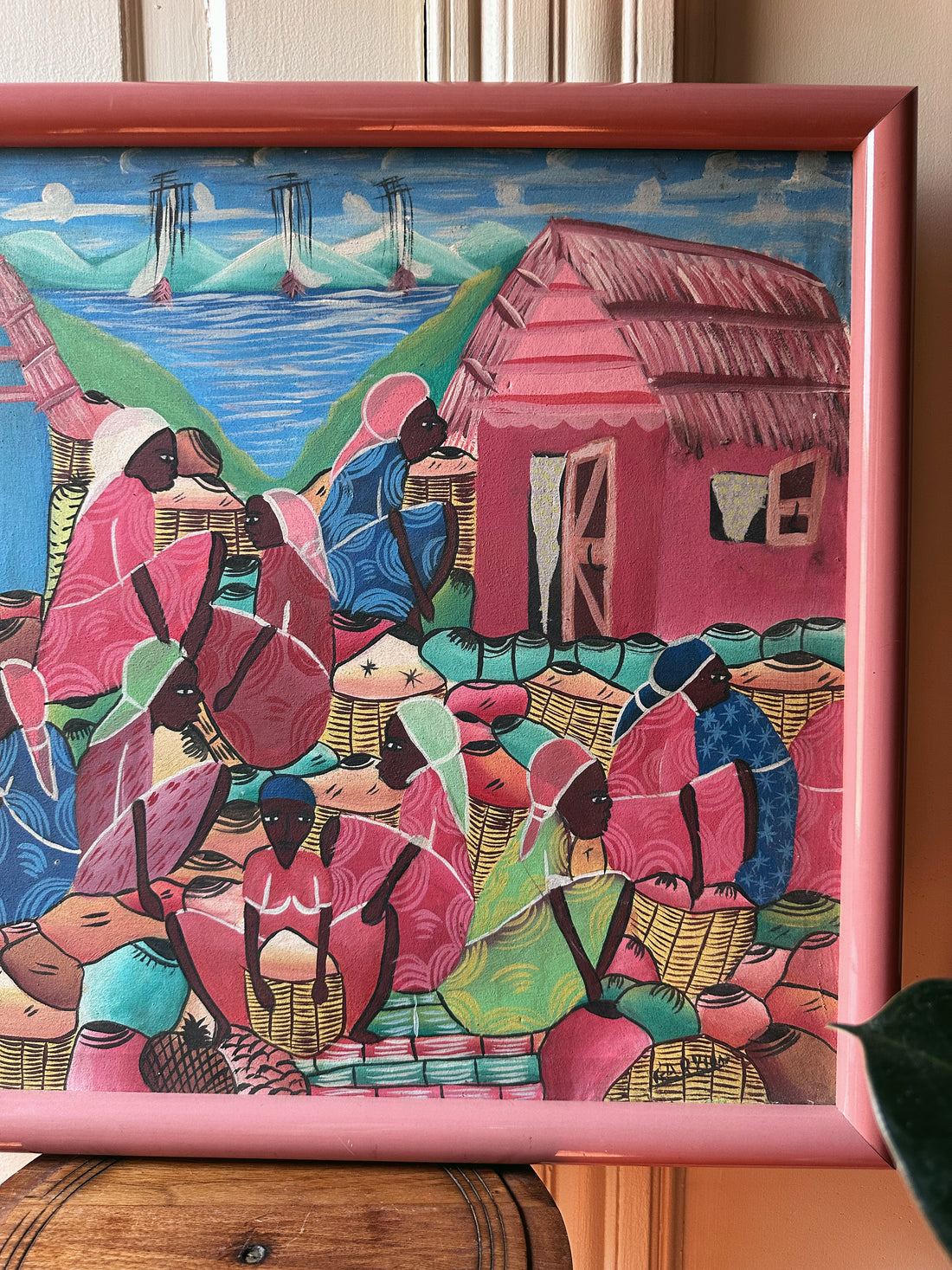 Vintage Framed Haitian Painting (1980&
