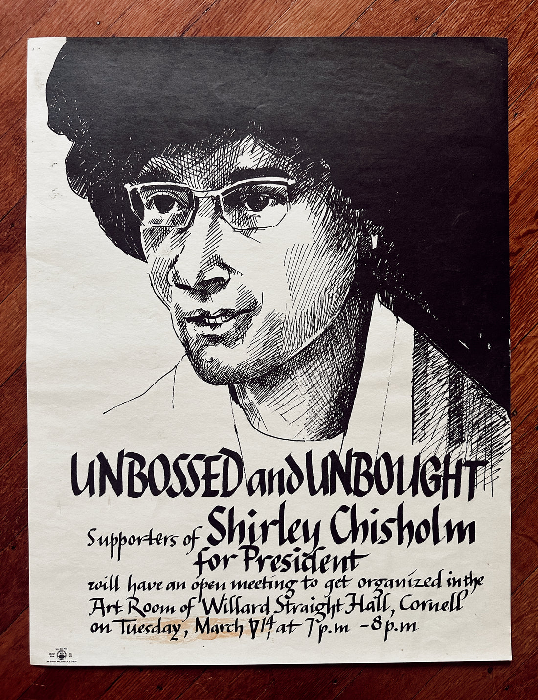 Vintage Shirley Chisholm Campaign Poster -- Cornell University (1972)