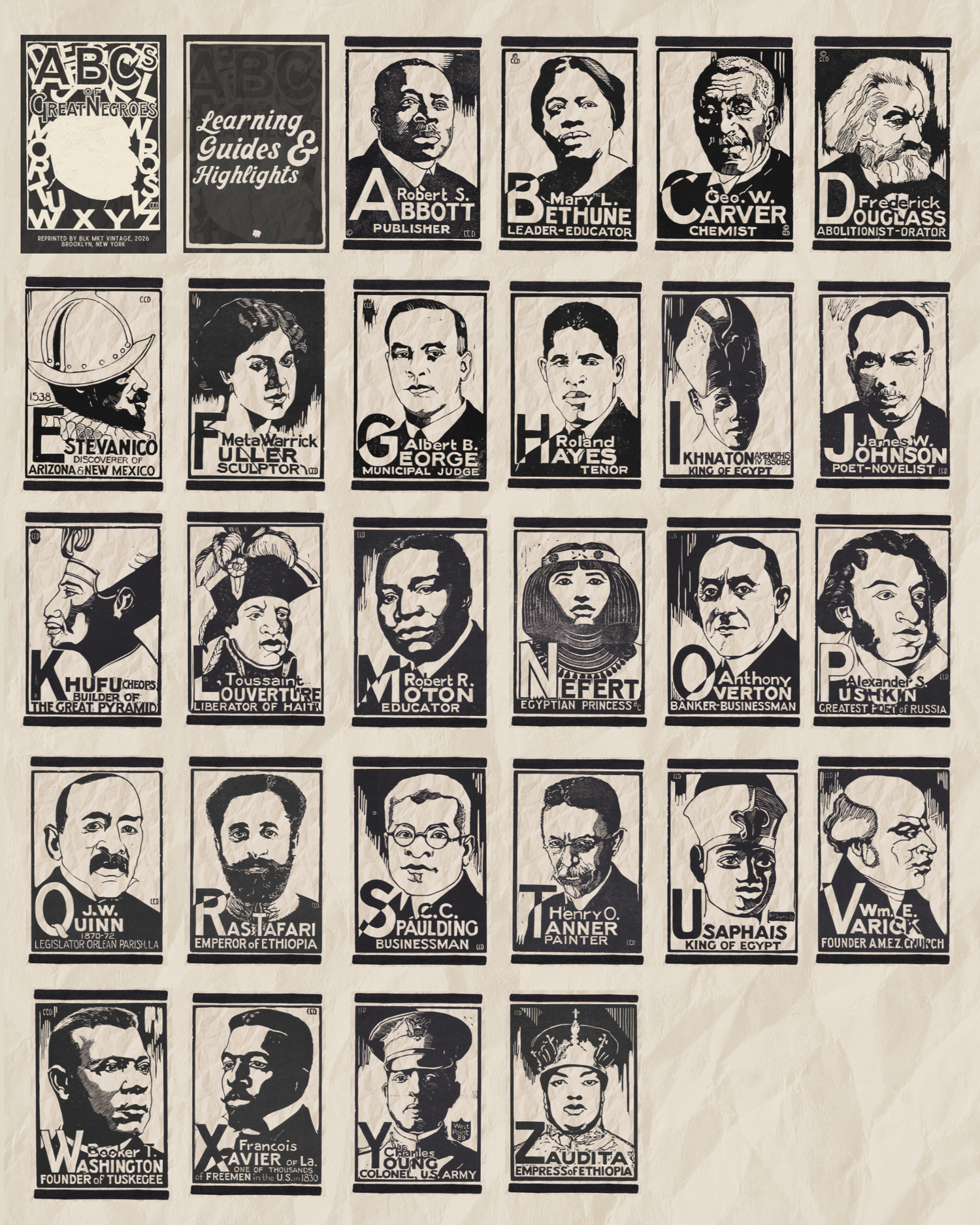 ABC’s of Great Negroes Flashcards (1933) -- Full Set