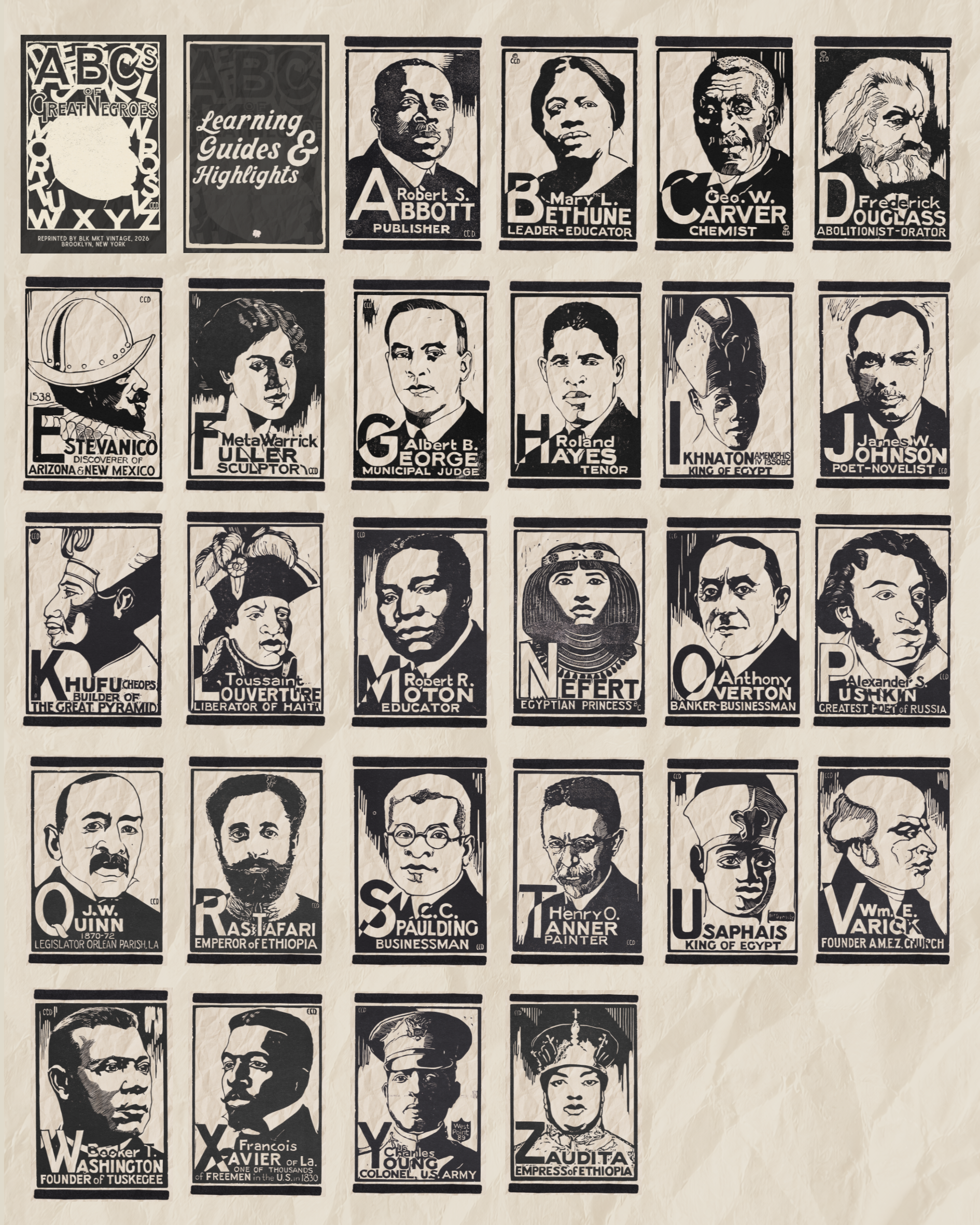 ABC’s of Great Negroes Flashcards (1933) -- Full Set