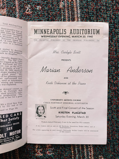 Vintage Marian Anderson Concert Program (1940’s)