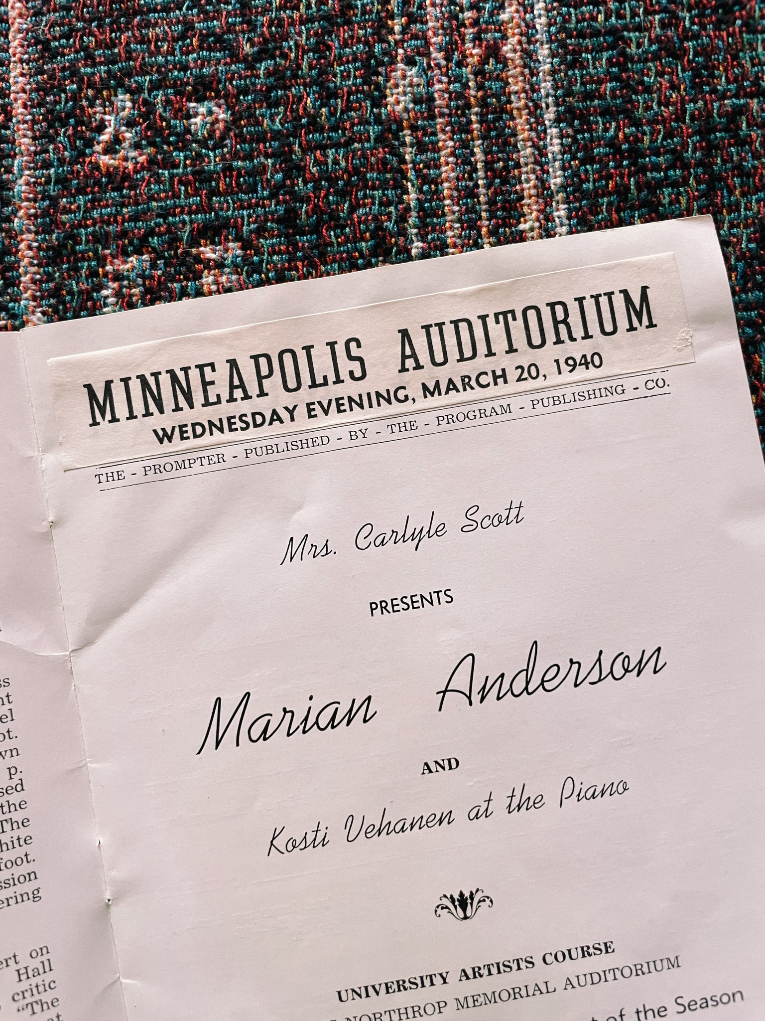 Vintage Marian Anderson Concert Program (1940’s)