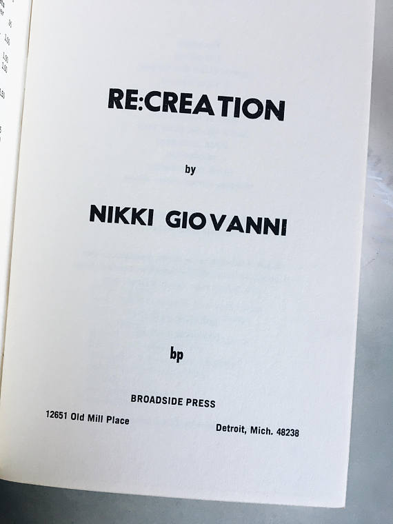 Vintage Softcover &quot;Re:Creation&quot; by Nikki Giovanni (First Edition, 1970)