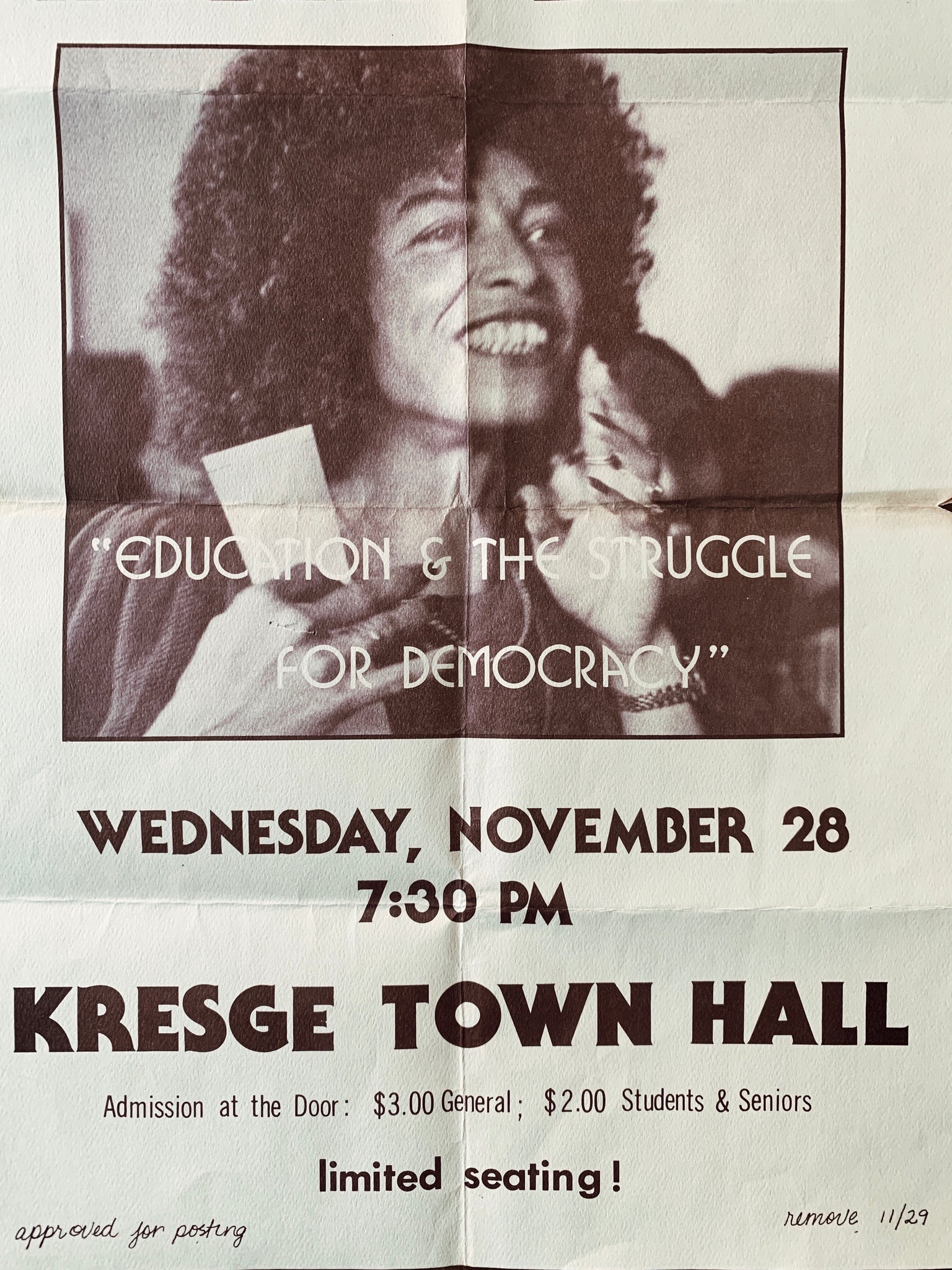 Vintage Angela Davis UC Santa Cruz Speech Poster (1970's)