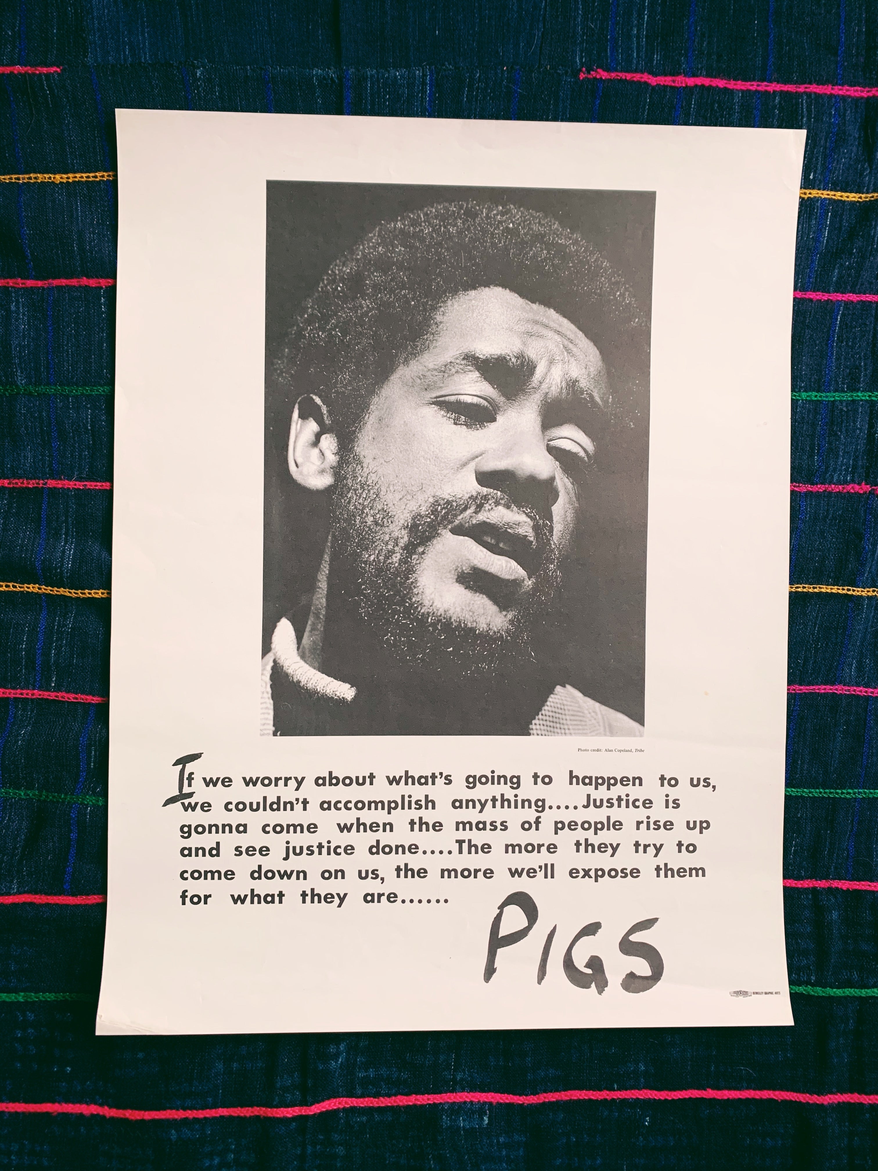 Vintage Large Black Panther Party Poster // Bobby Seale “Pigs”