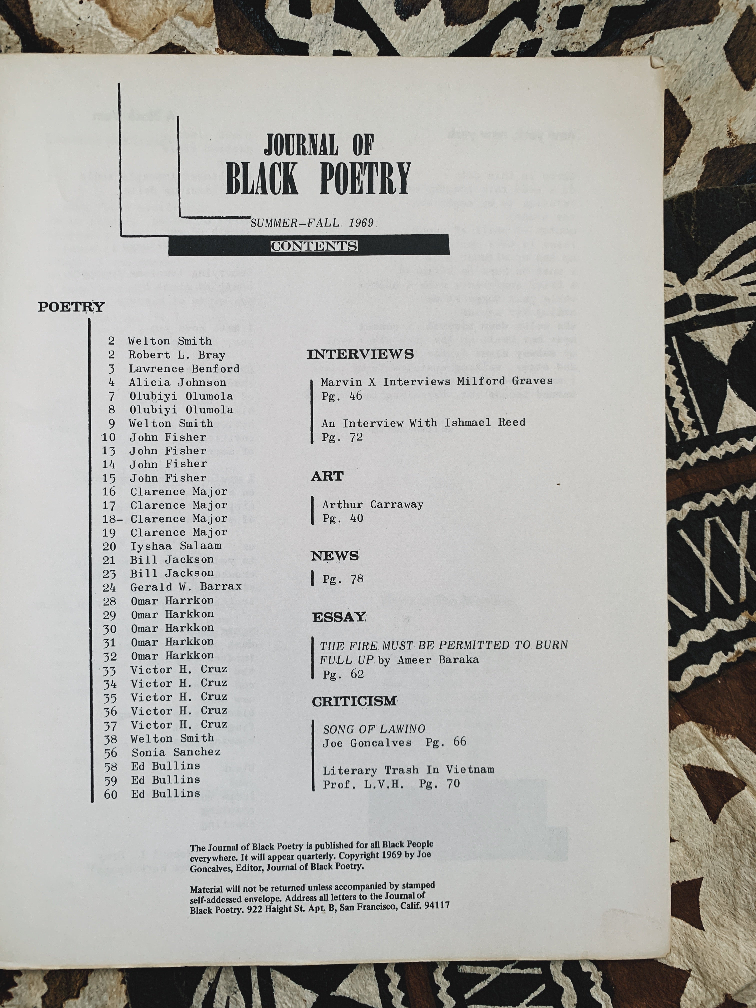 Vintage Rare 1969 “Journal of Black Poetry” (Vol 1, No 12)
